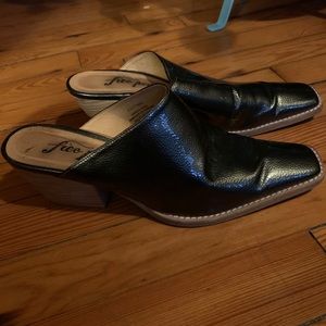 Silvery heeled Free People Mules